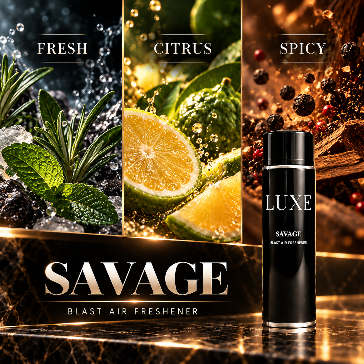 Savage Blast Air Freshener scent notes – Fresh, Citrus and Spicy