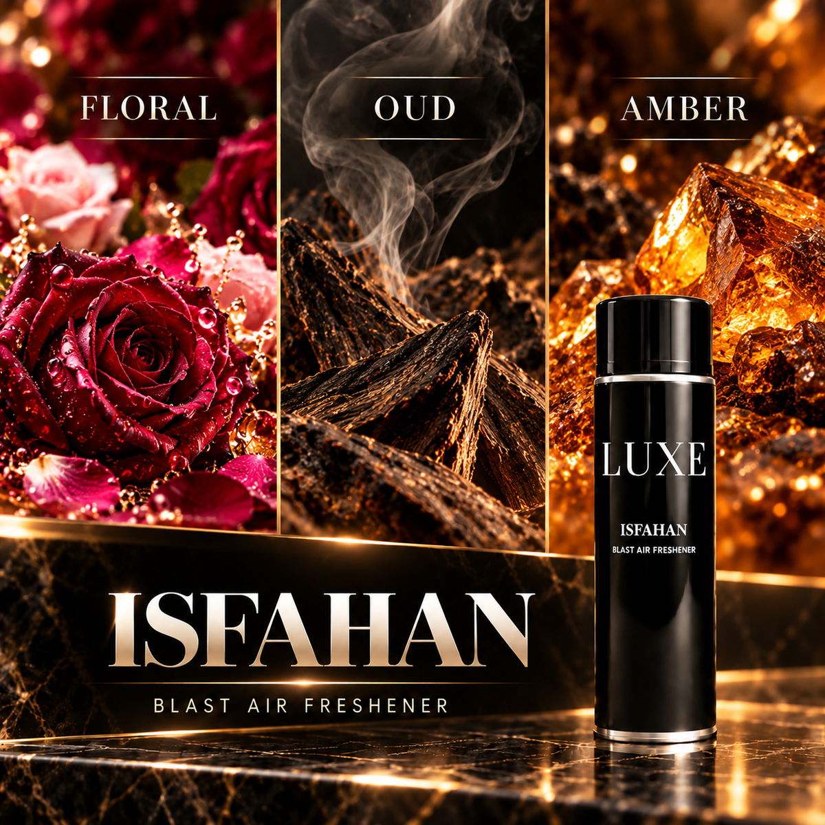 Isfahan Blast Air Freshener scent notes – Floral, Oud and Amber