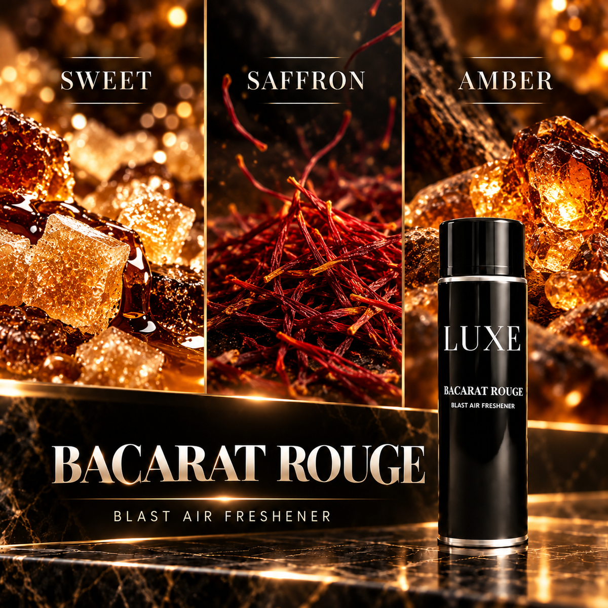 Bacarat Rouge Blast Air Freshener scent notes – Sweet, Saffron and Amber